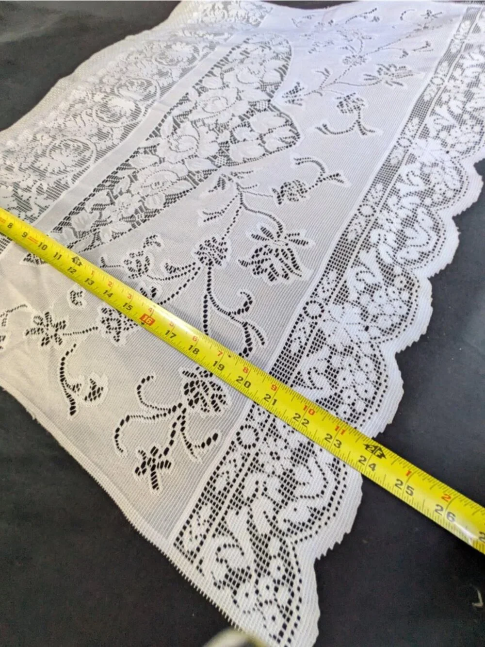 Vtg Lace Tier Curtain Cafe Panels Set of 2 White Floral Cabbage Roses 24